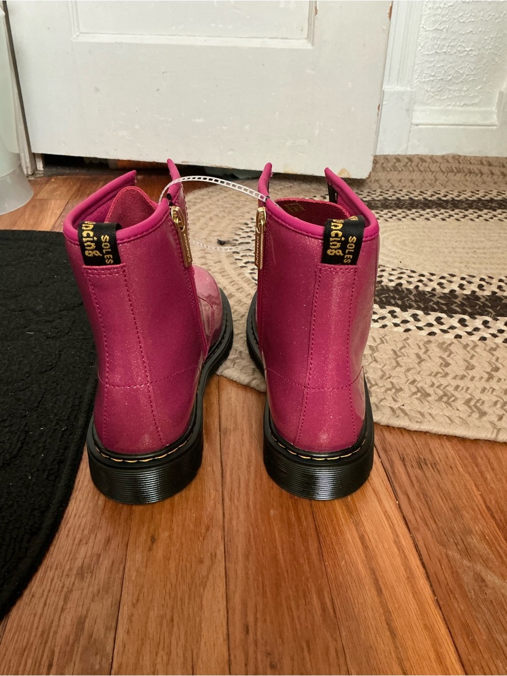 Dr. Martens Pink Glitter Lace-Up Combat Boots - Picture 8 of 11